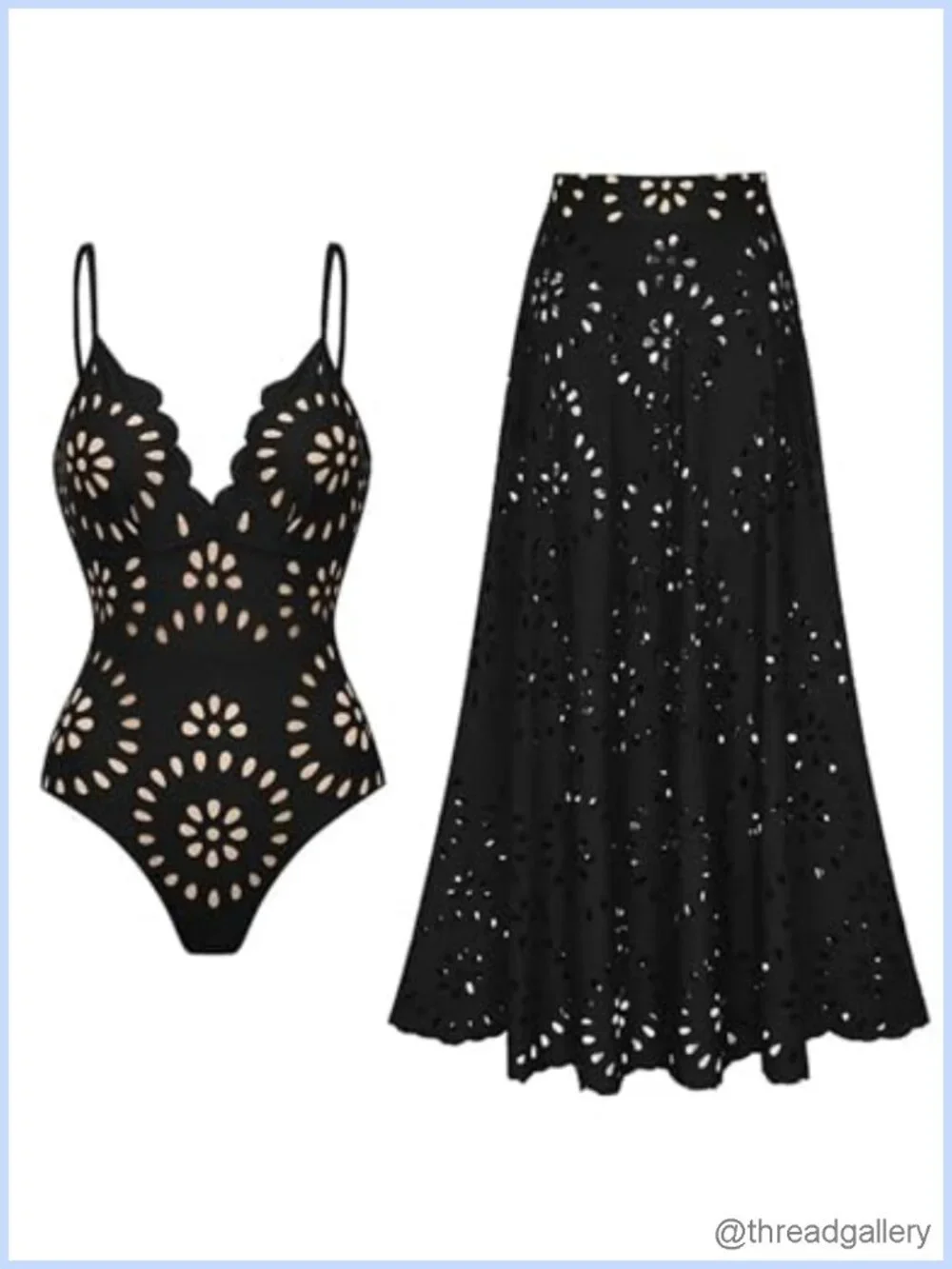 Women's One-Piece Bathing Suit Petal Hollow V Neck Swimskirt with Attached Skirt